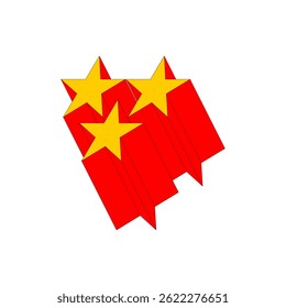 An abstract vector illustration featuring three yellow five-pointed stars positioned over elongated red rectangular shapes arranged diagonally