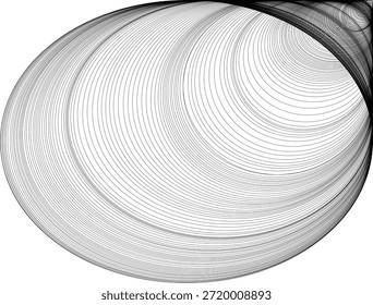Ilustração vetorial abstrata com uma ilusão de túnel feita de linhas curvas fluindo. A arte da linha minimalista em preto e branco cria uma sensação de profundidade, movimento e ilusão ótica.