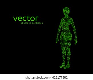 Abstract vector illustration of female body on black background. Perspective front view.