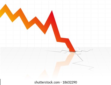 Abstract vector illustration of financial graphs crashing through the floor