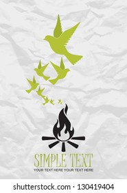 Abstract vector illustration of fire and birds.