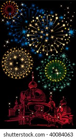 Abstract vector illustration of fireworks lighting up the sky. Happy new 2010 year.