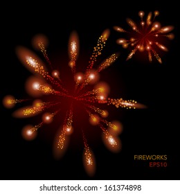 Abstract vector illustration of fireworks on a black background