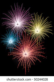 Abstract vector illustration of fireworks on black background