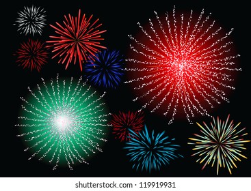 Abstract vector illustration of fireworks over a black sky