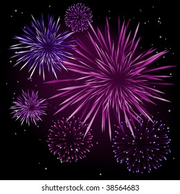 Abstract vector illustration of fireworks over a black sky
