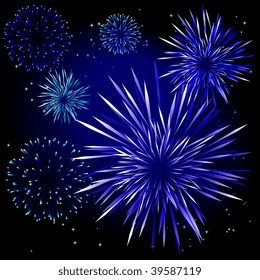 Abstract vector illustration of fireworks over a black sky