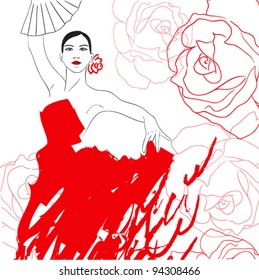 abstract vector illustration of flamenco dancer and rouses