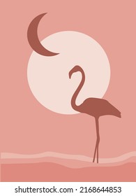 Abstract vector illustration with flamingo silhouette in muted pink color. Elegant design perfect for print, card, poster, home decor 