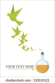 Abstract vector illustration of flask and birds.