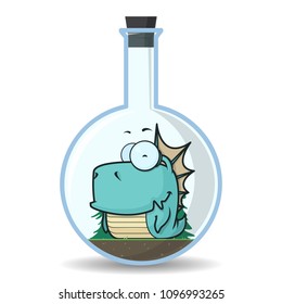 Abstract vector illustration of flask with cartoon alien. EPS10