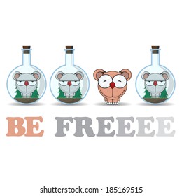 Abstract vector illustration of flask with cartoon bear. EPS10