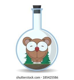 Abstract vector illustration of flask with cartoon bear. EPS10