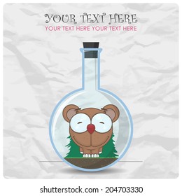 Abstract vector illustration of flask with cartoon bear. EPS10