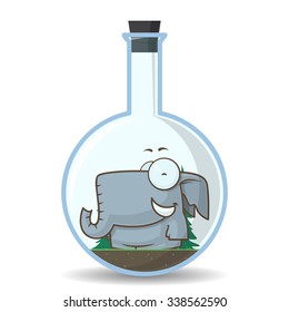 Abstract vector illustration of flask with cartoon elephant. EPS10