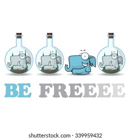 Abstract vector illustration of flask with cartoon elephant. EPS10