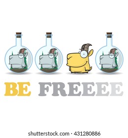 Abstract vector illustration of flask with cartoon goat. EPS10