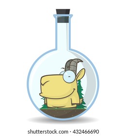 Abstract vector illustration of flask with cartoon goat. EPS10