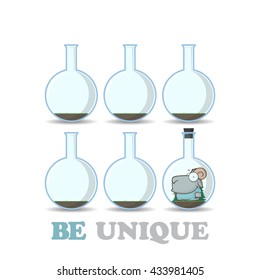 Abstract vector illustration of flask with cartoon sheep. EPS10