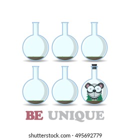 Abstract vector illustration of flask with cartoon panda. EPS10