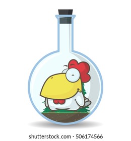 Abstract vector illustration of flask with cartoon rooster. EPS10