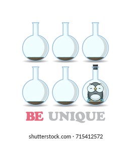 Abstract vector illustration of flask with cartoon penguin. EPS10