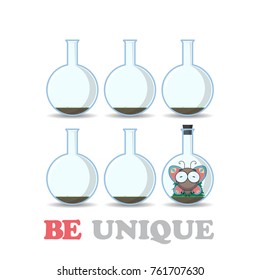 Abstract vector illustration of flask with cartoon butterfly. EPS10