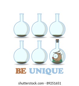 Abstract vector illustration of flask with cartoon deer. EPS10