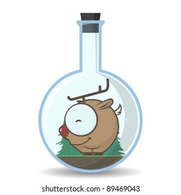 Abstract vector illustration of flask with cartoon deer. EPS10