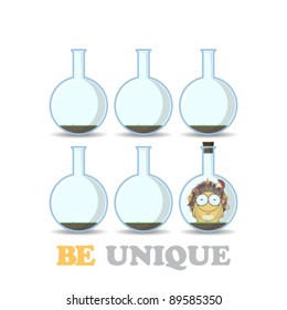 Abstract vector illustration of flask with cartoon hedgehog. EPS10