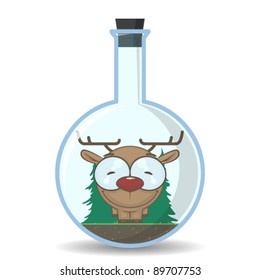 Abstract vector illustration of flask with cartoon deer. EPS10