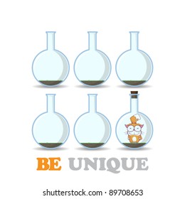 Abstract vector illustration of flask with cartoon cat. EPS10