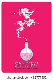 Abstract vector illustration of flask and cupids. Place for your text.