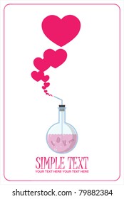 Abstract vector illustration of flask and hearts. Place for your text.
