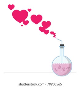 Abstract vector illustration of flask and hearts.