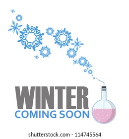 Abstract vector illustration of flask and snowflakes.