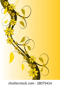 An abstract vector illustration with a floral design in shades of orange on a lighter graduated base with room for text