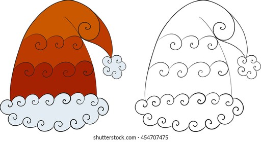 Abstract vector illustration of floral zen tangle cartoon Christmas Santa Claus hat. Hand-drawn set.  Adult coloring book. Eps 8.