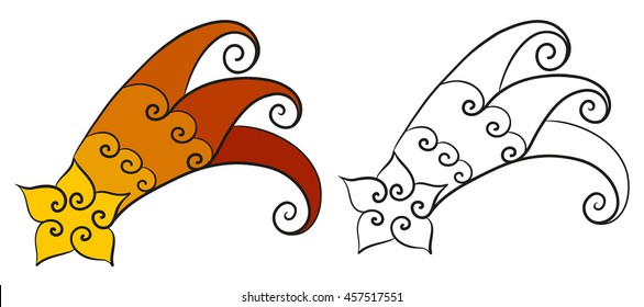 Abstract vector illustration of floral zen tangle cartoon Christmas Bethlehem star. Hand-drawn set. Black and multicolored objects isolated on white background. Adult coloring book. Eps 8.