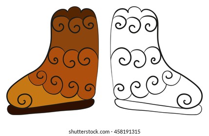 Abstract vector illustration of floral zen tangle cartoon Christmas boot. Hand-drawn set. Black and multicolored objects isolated on white background. Adult coloring book. Eps 8.