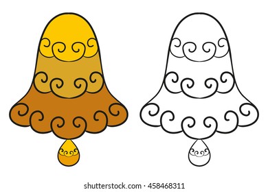 Abstract vector illustration of floral zen tangle cartoon Christmas bell. Hand-drawn set. Black and multicolored objects isolated on white background. Adult coloring book. Eps 8.