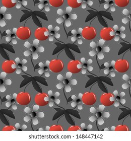 abstract vector illustration with flowers and cherry