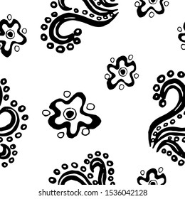 Abstract vector illustration. Flowers. For print, design, back surface, textile, packaging, canvas. Black and white hand drawn vector illustration. Seamless patterns.