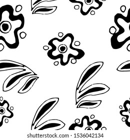 Abstract vector illustration. Flowers. For print, design, back surface, textile, packaging, canvas. Black and white hand drawn vector illustration. Seamless patterns.