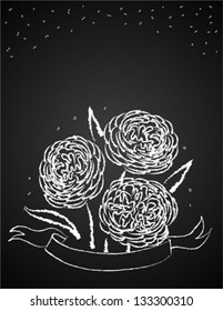 Abstract vector illustration of flowers wrapped in ribbon on blackboard.