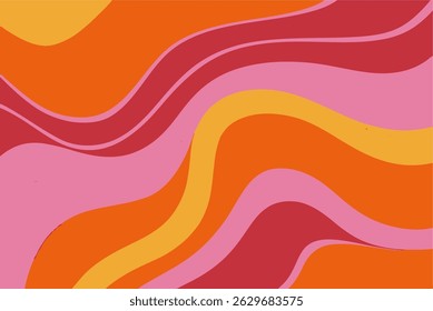 Abstract vector illustration with flowing, curved shapes in bright pink, orange, and yellow tones. Retro-inspired wavy pattern, perfect for backgrounds, posters, and creative designs.