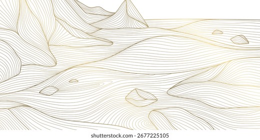 Ilustración vectorial Abstractas con líneas fluidas y patrones ondulatorios inspirados en paisajes orientales, mar, montaña, estilo minimalista moderno. Estética japonesa, china, Fondo de pantalla, carteles, arte digital