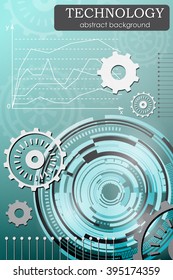 Abstract vector illustration. The flywheel and the gear on a light blue background. The concept of modern technology.