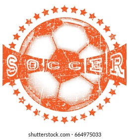 Abstract vector illustration football ball with stars. Inscription soccer. Design for print on fabric or t-shirt.