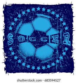 Abstract vector illustration football ball with stars. Inscription soccer. Design for print on fabric or t-shirt.